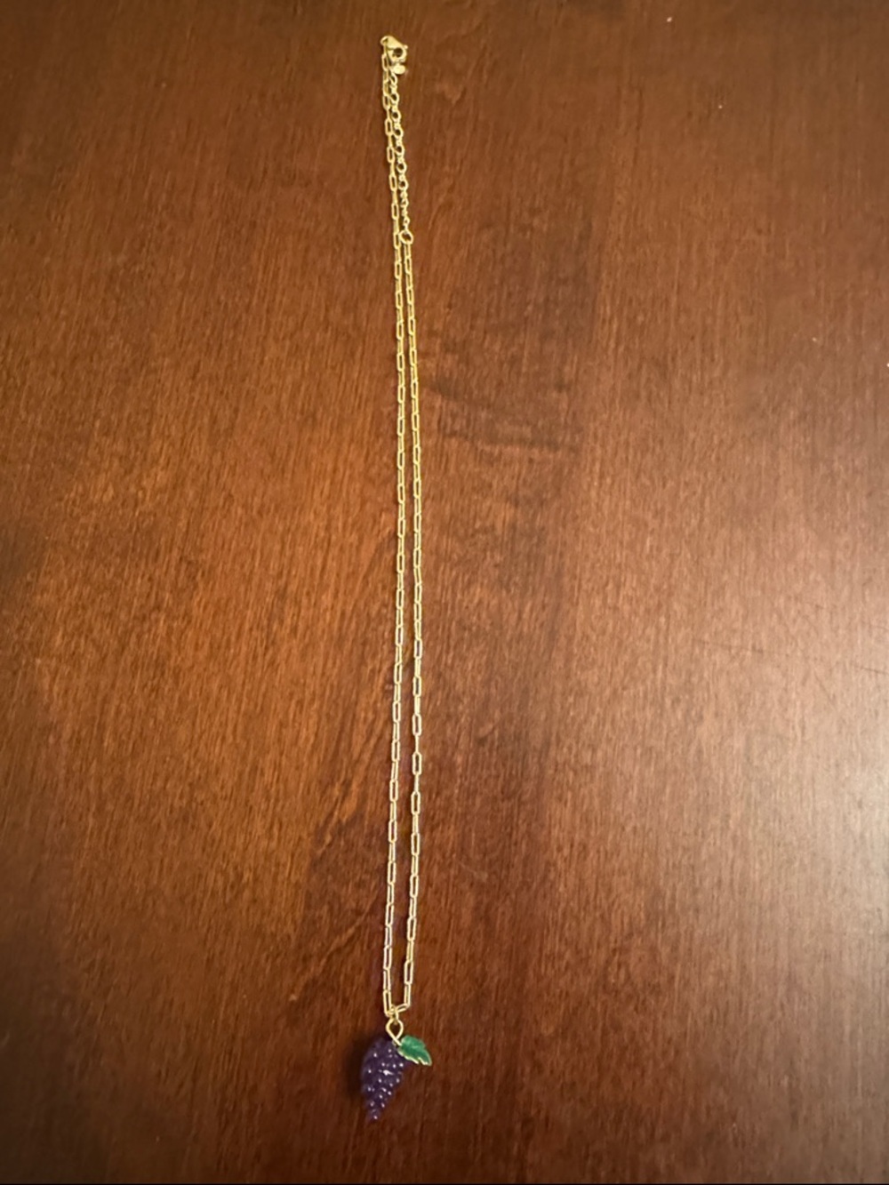 Anthropologie Gold Chain Necklace with Purple Grape Pendant